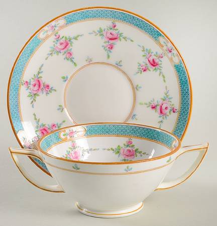Persian Rose (Older) Footed Bouillon Cup & Saucer