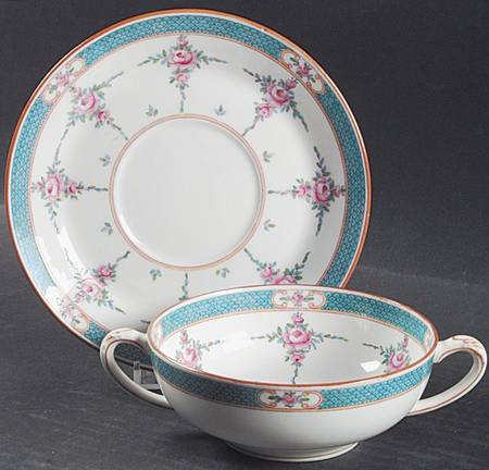 Persian Rose (Older) Flat Cream Soup Bowl & Saucer Set