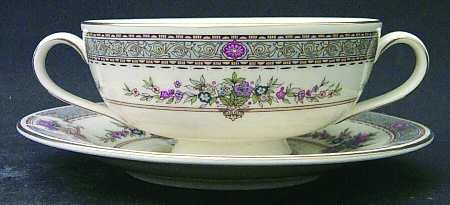 Persian Rose (Newer) Footed Cream Soup Bowl & Cup Saucer Set