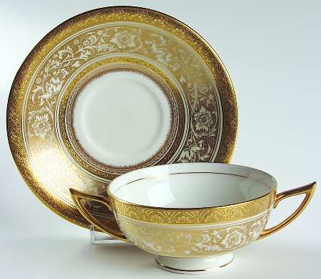 Porcelain Ball Ivory Footed Cream Soup Bowl & Saucer Set