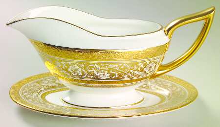 Porcelain Ball Ivory Gravy Boat & Underplate