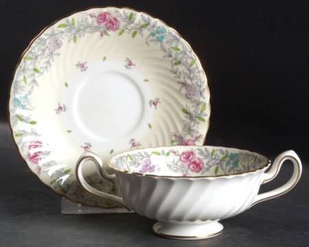 Printemps Footed Cream Soup Bowl & Saucer Set