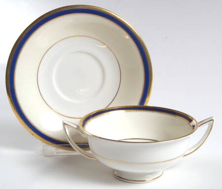 Windsor Cobalt Blue Footed Cream Soup Bowl & Saucer Set