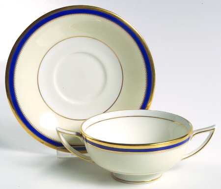 Windsor Cobalt Blue Footed Cream Soup Bowl & Saucer Set