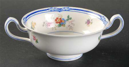 Queen Anne (Blue Trim) Footed Cream Soup Bowl