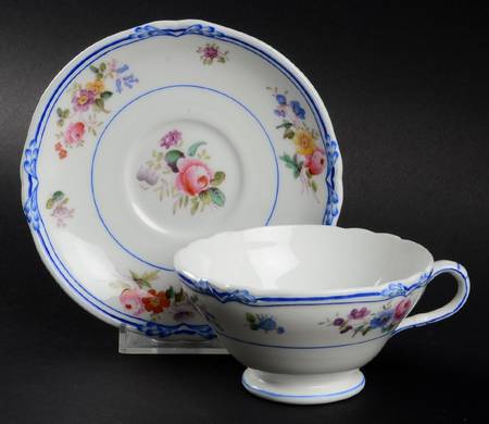 Queen Anne (Blue Trim) Footed Cup & Saucer Set
