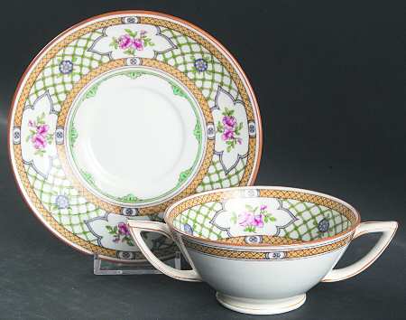 Queen's Trellis Footed Bouillon Cup & Saucer