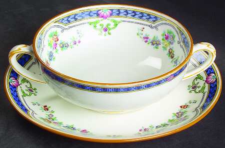Ripon Blue Footed Cream Soup Bowl & Saucer Set