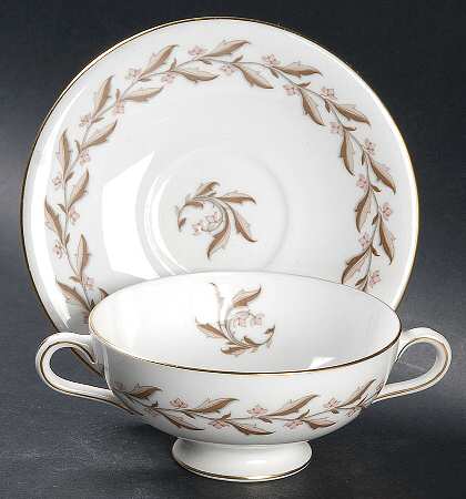 Rosewood Footed Cream Soup Bowl & Saucer Set