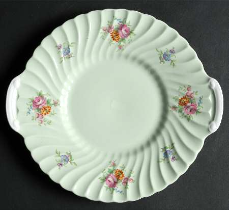 Rosetta Green Handled Cake Plate
