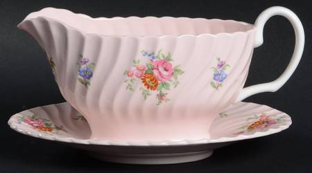 Rosetta Pink Gravy Boat with Attached Underplate