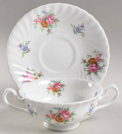 Rosetta White Footed Cream Soup Bowl & Saucer Set by Minton