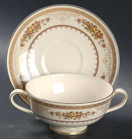 Roxburgh Brown Footed Cream Soup Bowl & Saucer Set