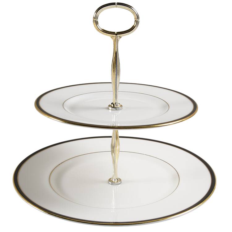 Saturn Black 6 5/8"-10"  2 Tiered Serving Tray (Dp, Sp) HC