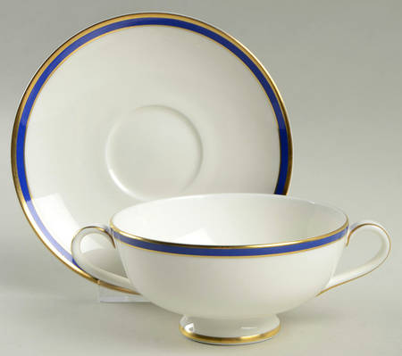 Saturn Cobalt Blue Footed Cream Soup Bowl & Saucer Set