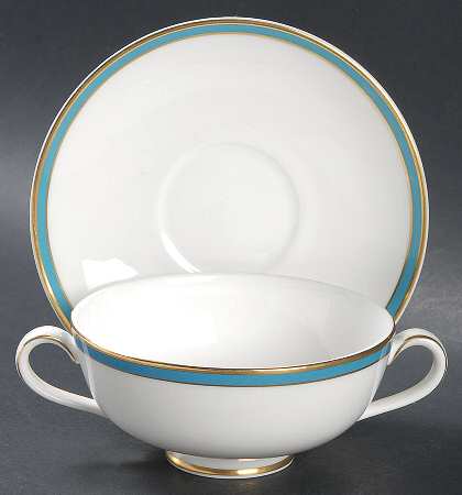 Saturn Turquoise Footed Cream Soup Bowl & Saucer Set