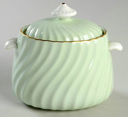 Shell Green and Gold Sugar Bowl & Lid