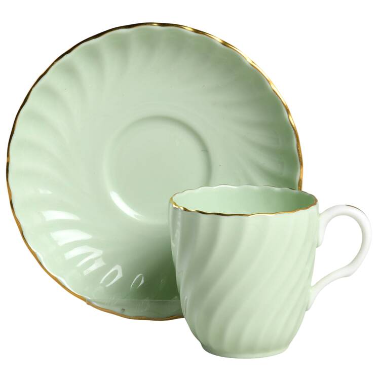 Shell Green and Gold Flat Demitasse Cup & Saucer Set