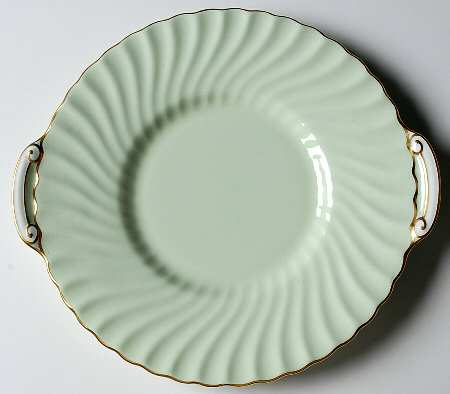 Shell Green and Gold Handled Cake Plate