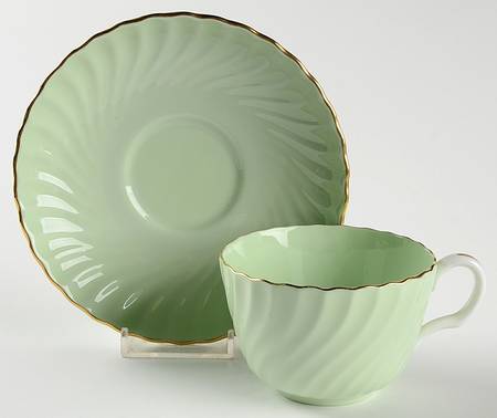 Shell Green and Gold Flat Cup & Saucer Set