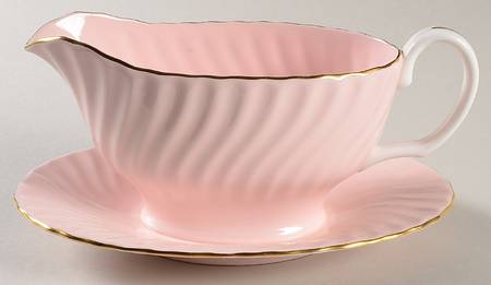 Shell Pink and Gold Gravy Boat with Attached Underplate