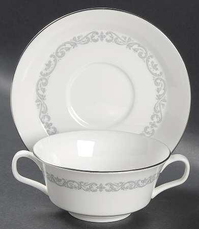 Silver Scroll Flat Cream Soup Bowl & Saucer Set
