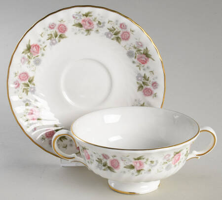 Spring Bouquet Footed Cream Soup Bowl & Saucer Set