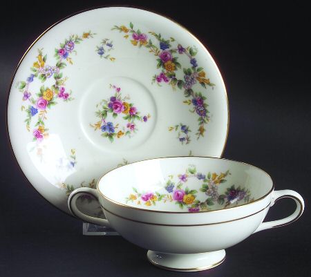 Spring Flowers Footed Cream Soup Bowl & Saucer Set