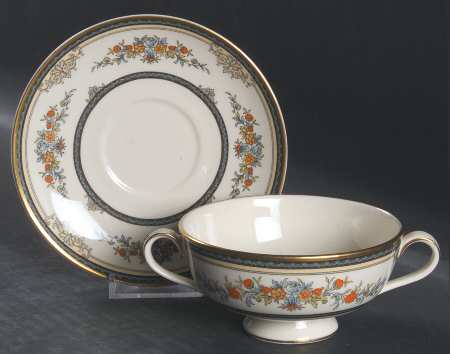 Stanwood (Gold Trim) Footed Cream Soup Bowl & Cup Saucer Set