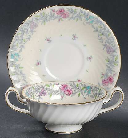Summer Song Footed Cream Soup Bowl & Saucer Set