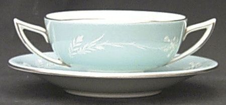Turquoise Cameo Footed Cream Soup Bowl & Saucer Set