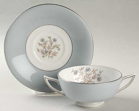 Twilight Grey Footed Cream Soup Bowl & Saucer Set
