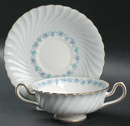 Vineyard Blue Footed Cream Soup Bowl & Saucer Set