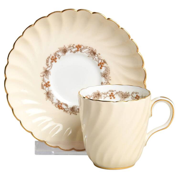 Vineyard Buff Flat Demitasse Cup & Saucer Set