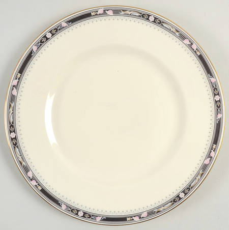 Warwick (Black Border, Pink Flowers) Salad Plate