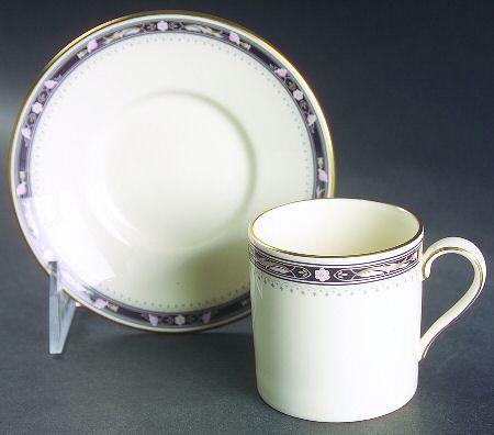 Warwick (Black Border, Pink Flowers) Flat Demitasse Cup & Saucer Set