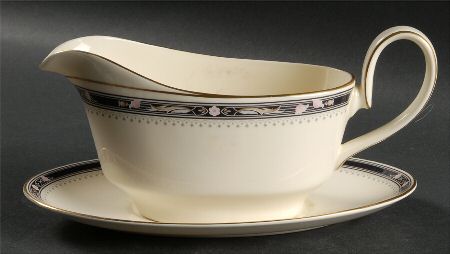 Warwick (Black Border, Pink Flowers) Gravy Boat & Underplate