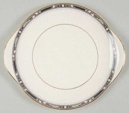 Warwick (Black Border, Pink Flowers) Handled Cake Plate