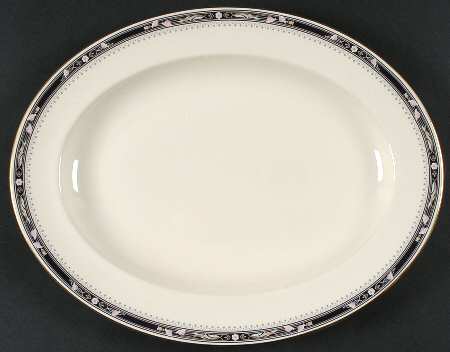 Warwick (Black Border, Pink Flowers) 13" Oval Serving Platter