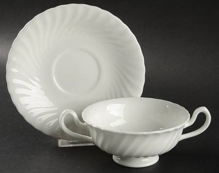White Fife Footed Cream Soup Bowl & Saucer Set