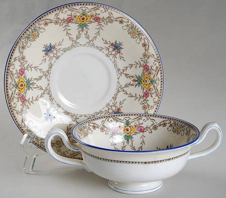 Wilmington Blue Footed Cream Soup Bowl & Saucer Set
