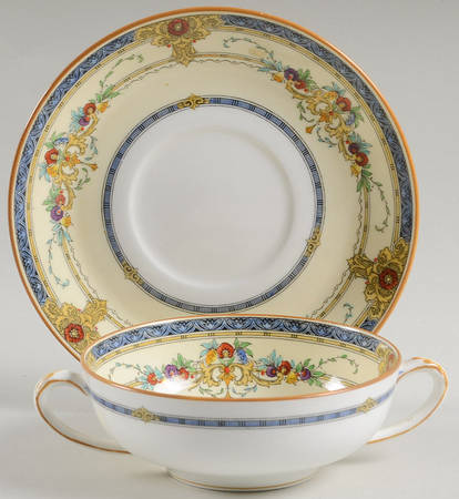 Windsor Blue Footed Cream Soup Bowl & Saucer Set