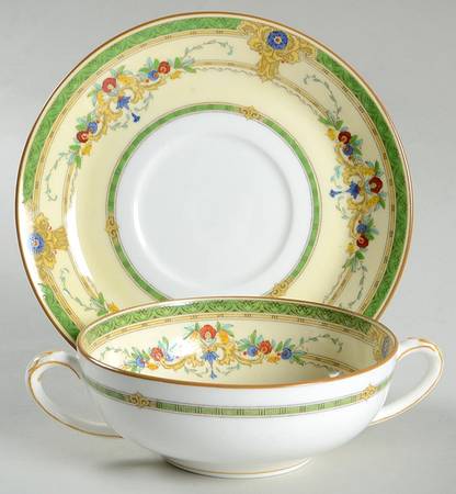 Windsor Green Flat Cream Soup Bowl & Saucer Set