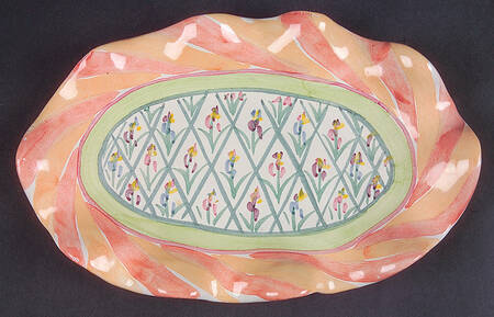 Bearded Iris 9" Oval Fluted Dish