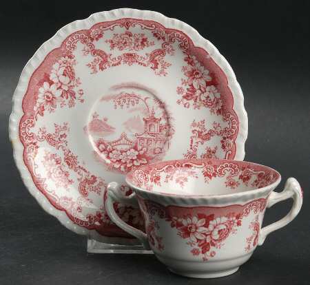 Bombay Red (Scalloped) Flat Bouillon Cup & Saucer