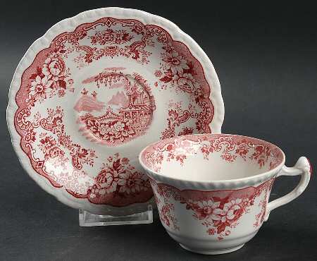 Bombay Red (Scalloped) Flat Cup & Saucer Set