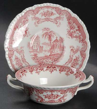 Bombay Red (Scalloped) Flat Cream Soup Bowl & Saucer Set