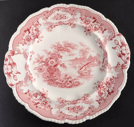 Bombay Red (Scalloped) Handled Cake Plate