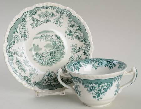 Bombay Green Flat Bouillon Cup & Saucer
