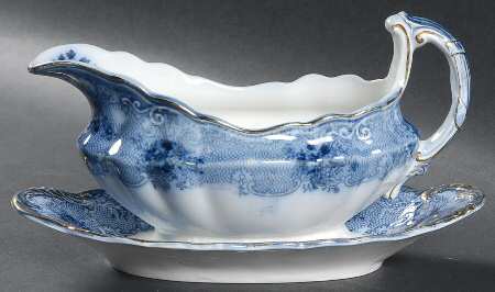 Gem (Flow Blue) Gravy Boat & Underplate